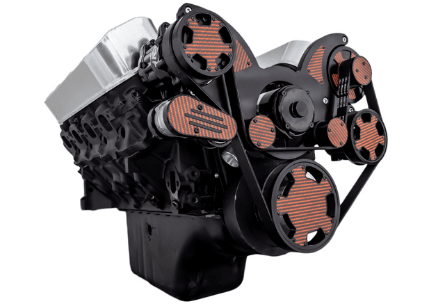 CVF Chevy Big Block Serpentine System with AC, Power Steering & Alternator with Electric Water Pump (All Inclusive) - Black W/ Carbon Fiber Inlay thumbnail 3
