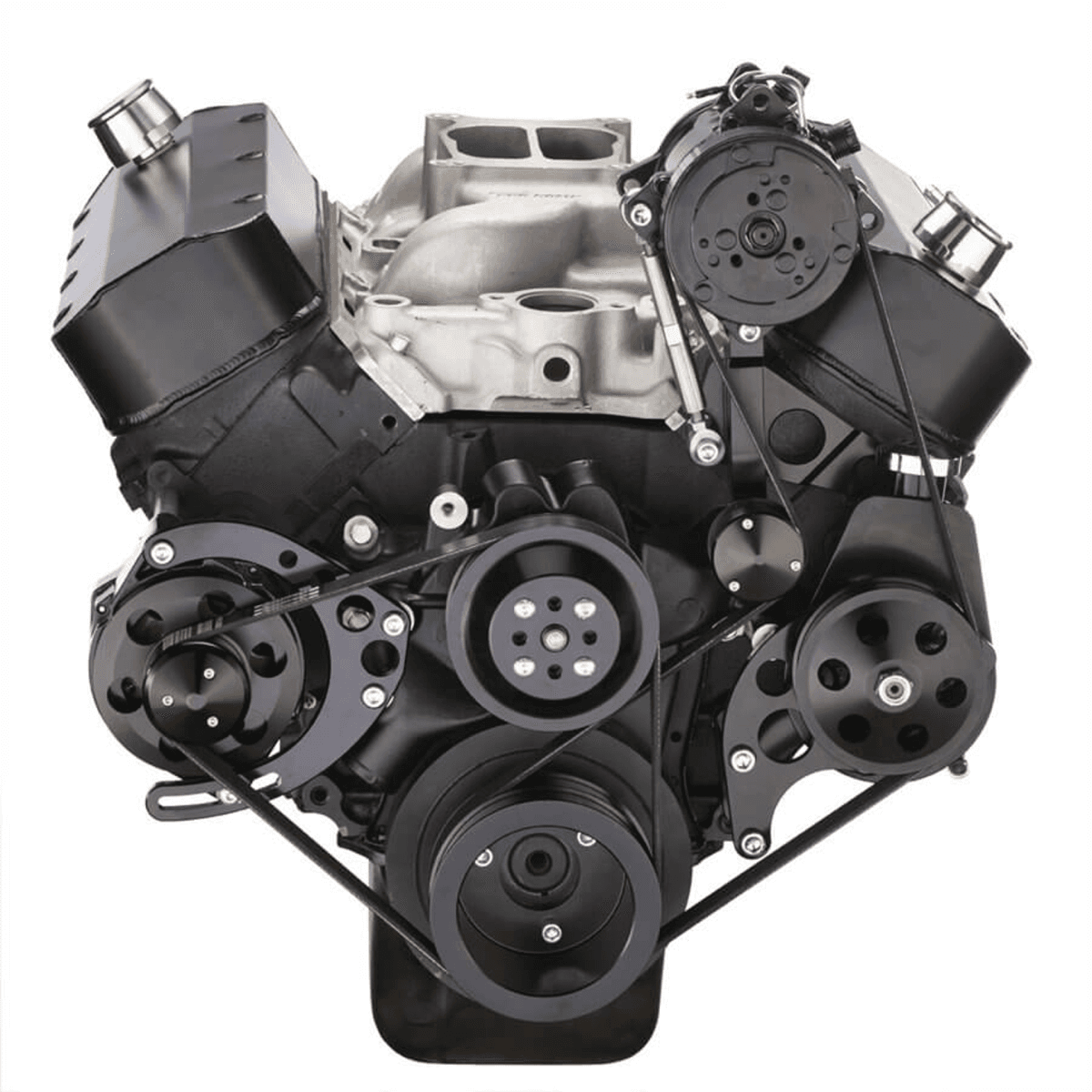 CVF Chevy Big Block Serpentine Serpentine Conversion Kit with AC, Alternator & Power Steering Brackets, For Long Water Pump - Black thumbnail 2