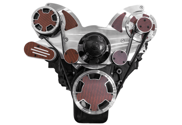 CVF Chevy Big Block Serpentine System with AC & Alternator with Electric Water Pump (All Inclusive) - Polished W/ Carbon Fiber Inlay thumbnail 2