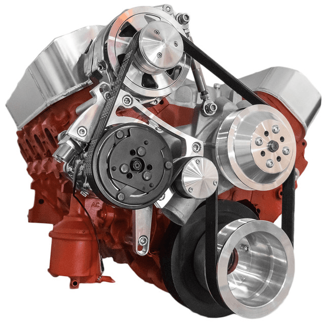 CVF Chevy Big Block Serpentine Serpentine Conversion Kit with Mid-Mount AC & Alternator, Long Water Pump - Polished thumbnail 3
