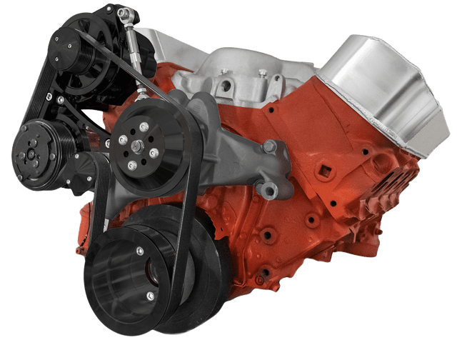 CVF Chevy Big Block Serpentine Serpentine Conversion Kit with Mid-Mount AC & Alternator Brackets, For Long Water Pump - Black