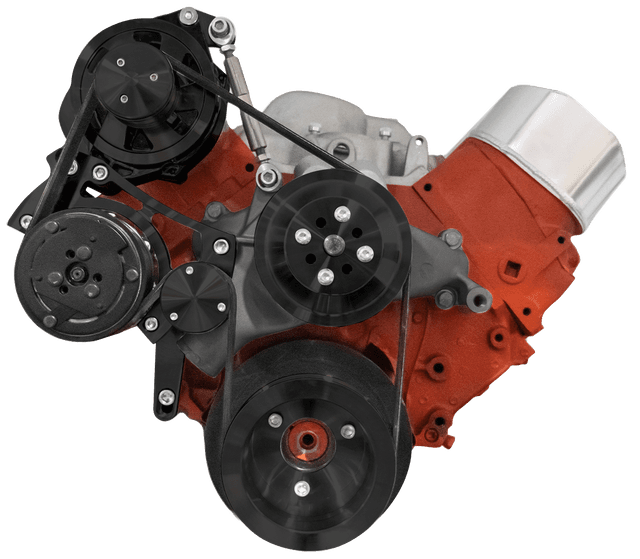 CVF Chevy Big Block Serpentine Serpentine Conversion Kit with Mid-Mount AC & Alternator Brackets, For Long Water Pump - Black thumbnail 2