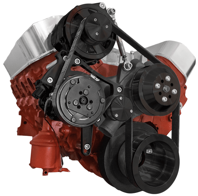 CVF Chevy Big Block Serpentine Serpentine Conversion Kit with Mid-Mount AC & Alternator Brackets, For Long Water Pump - Black thumbnail 3
