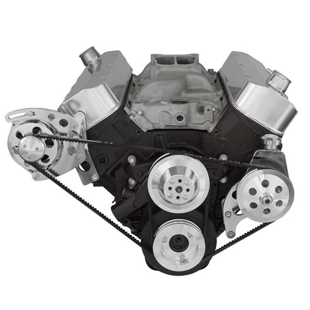 CVF Chevy Big Block V-Belt System with Power Steering Brackets, For Short Water Pump - Polished thumbnail 2