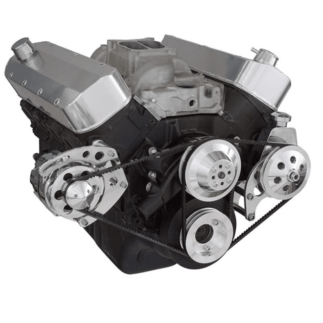 CVF Chevy Big Block V-Belt System with Power Steering Brackets, For Short Water Pump - Polished thumbnail 3