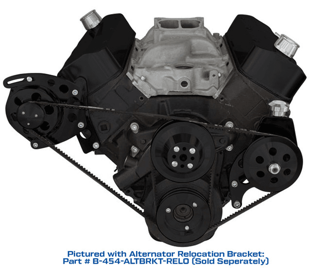 CVF Chevy Big Block V-Belt System with Power Steering Brackets, For Short Water Pump - Black thumbnail 2
