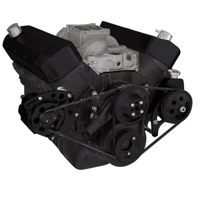 CVF Chevy Big Block V-Belt System with Power Steering Brackets, For Short Water Pump - Black