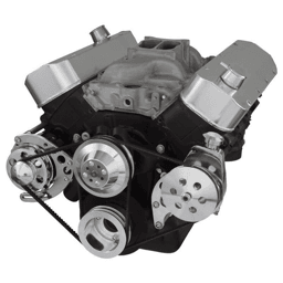 CVF Chevy Big Block V-Belt System with Power Steering Brackets, For Long Water Pump - Polished