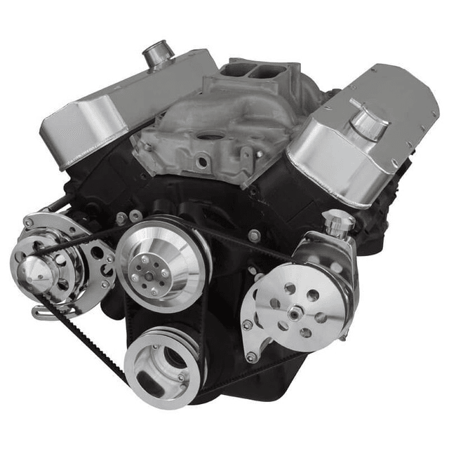 CVF Chevy Big Block V-Belt System with Power Steering Brackets, For Long Water Pump - Polished