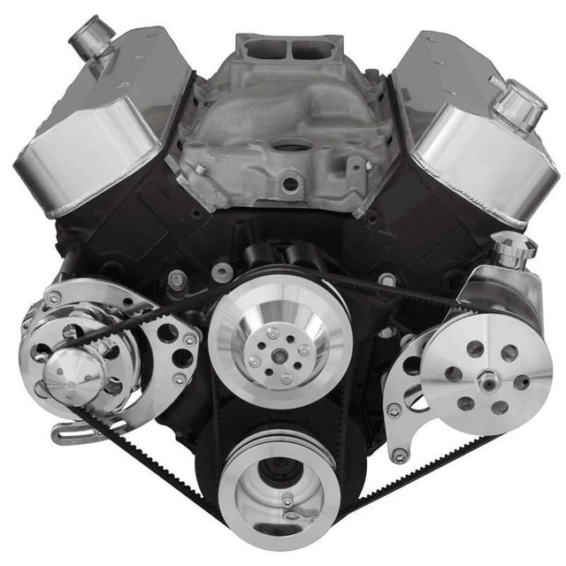 CVF Chevy Big Block V-Belt System with Power Steering Brackets, For Long Water Pump - Polished thumbnail 2