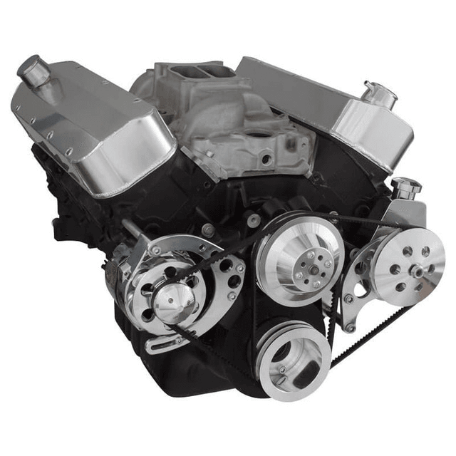 CVF Chevy Big Block V-Belt System with Power Steering Brackets, For Long Water Pump - Polished thumbnail 3