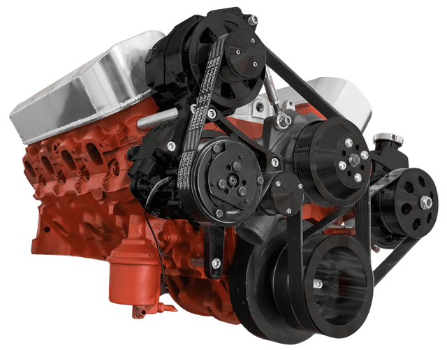 CVF Chevy Big Block Serpentine Serpentine Conversion Kit with Mid-Mount AC, Alternator, Power Steering, Long Water Pump - Black thumbnail 3