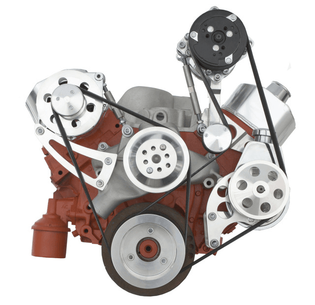 CVF Chevy Big Block Serpentine Serpentine Conversion Kit with High Mount ALT- Power Steering, AC Brackets, For Long Water Pump - Polished