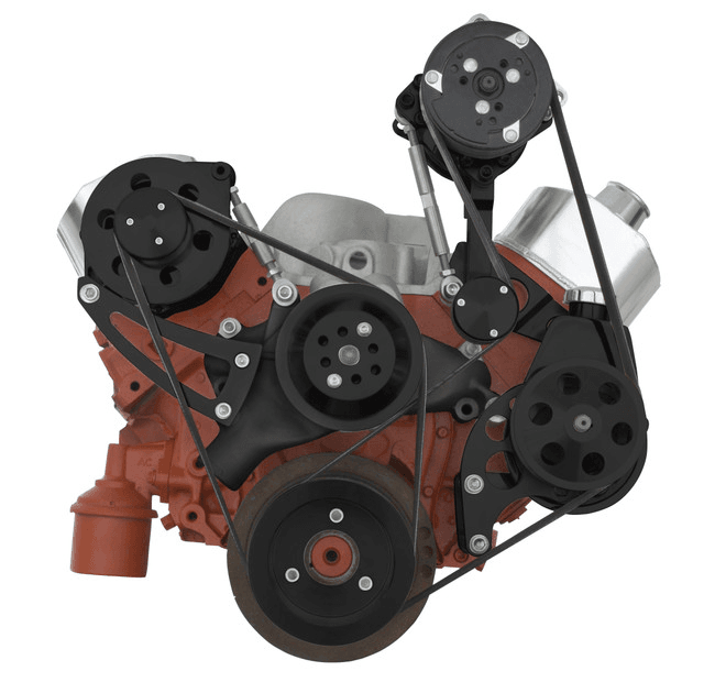 CVF Chevy Big Block Serpentine Serpentine Conversion Kit with High Mount ALT- Power Steering, AC Brackets, For Long Water Pump - Black