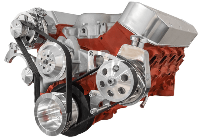 CVF Chevy Big Block Serpentine Serpentine Conversion Kit with Mid-Mount Alternator & Power Steering, Long Water Pump - Polished