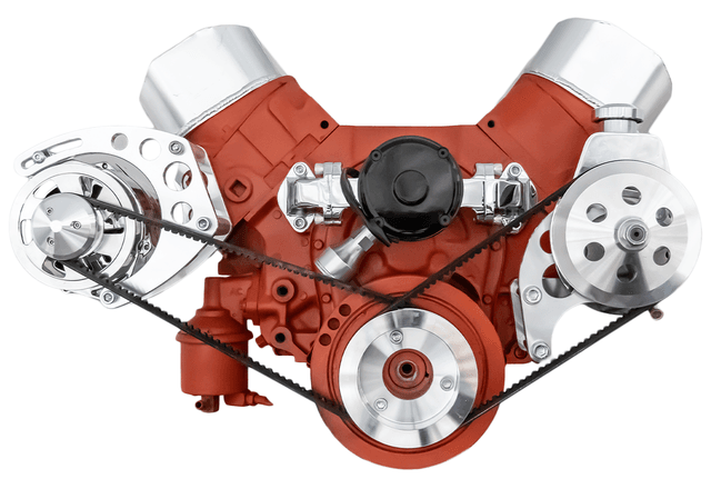 CVF Chevy Big Block V-Belt System with Power Steering Brackets, For Electric Water Pump - Polished thumbnail 2