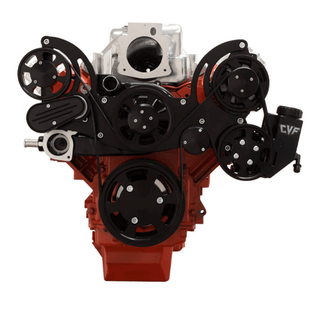 CVF Chevy LS Mid-Mount Serpentine System with Power Steering & Alternator - Black (All Inclusive) thumbnail 2