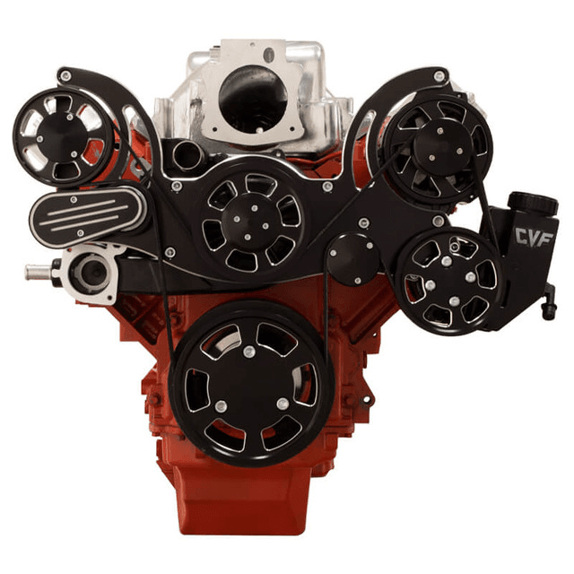 CVF Chevy LS Mid-Mount Serpentine System with Power Steering & Alternator - Black Diamond (All Inclusive) thumbnail 2