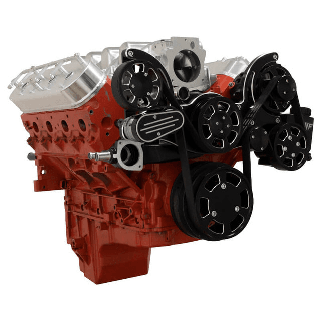 CVF Chevy LS Mid-Mount Serpentine System with Power Steering & Alternator - Black Diamond (All Inclusive) thumbnail 3