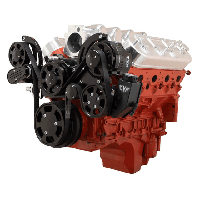 CVF Chevy LS Mid-Mount Serpentine System with Power Steering & Alternator - Black W/ Carbon Fiber Inlay (All Inclusive) thumbnail 5