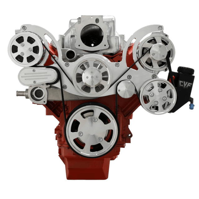 CVF Chevy LS Mid-Mount Serpentine System with AC, Alternator & Power Steering - Polished (All Inclusive) thumbnail 2