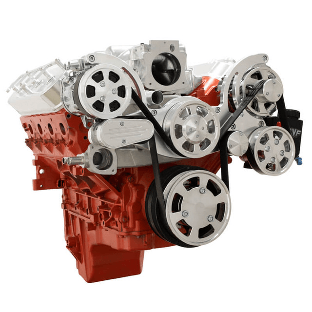 CVF Chevy LS Mid-Mount Serpentine System with AC, Alternator & Power Steering - Polished (All Inclusive) thumbnail 3