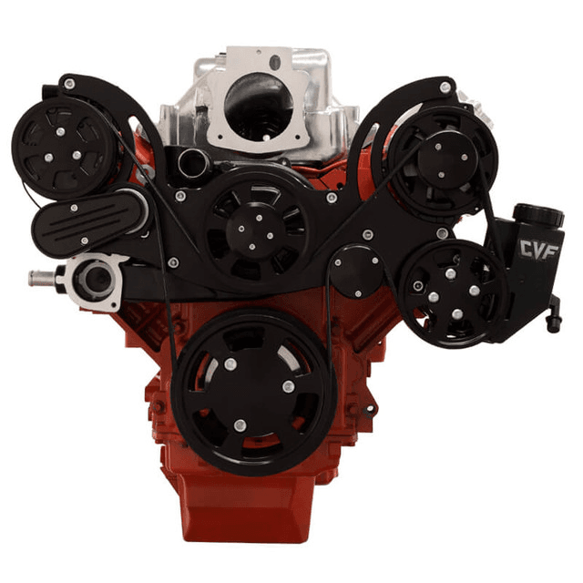 CVF Chevy LS Mid-Mount Serpentine System with AC, Alternator & Power Steering - Black (All Inclusive) thumbnail 2