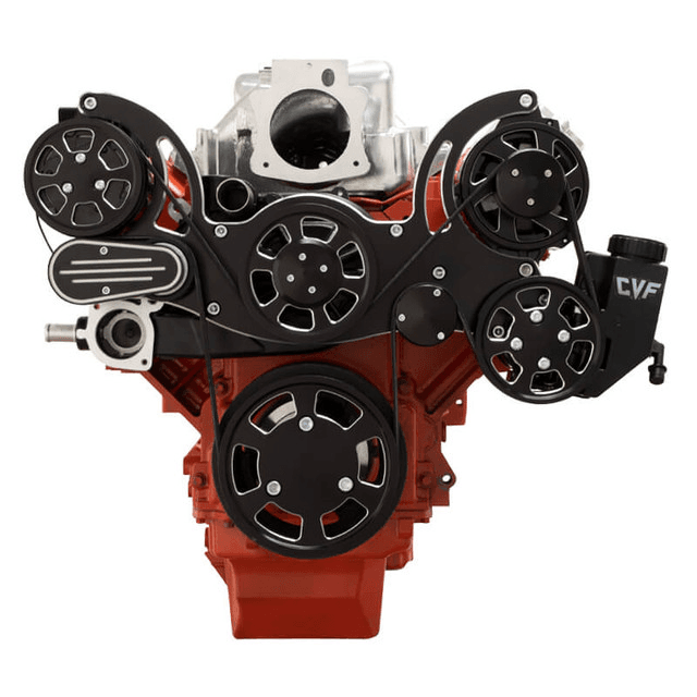 CVF Chevy LS Mid-Mount Serpentine System with AC, Alternator & Power Steering - Black Diamond (All Inclusive) thumbnail 2