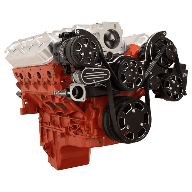 CVF Chevy LS Mid-Mount Serpentine System with AC, Alternator & Power Steering - Black Diamond (All Inclusive) thumbnail 3