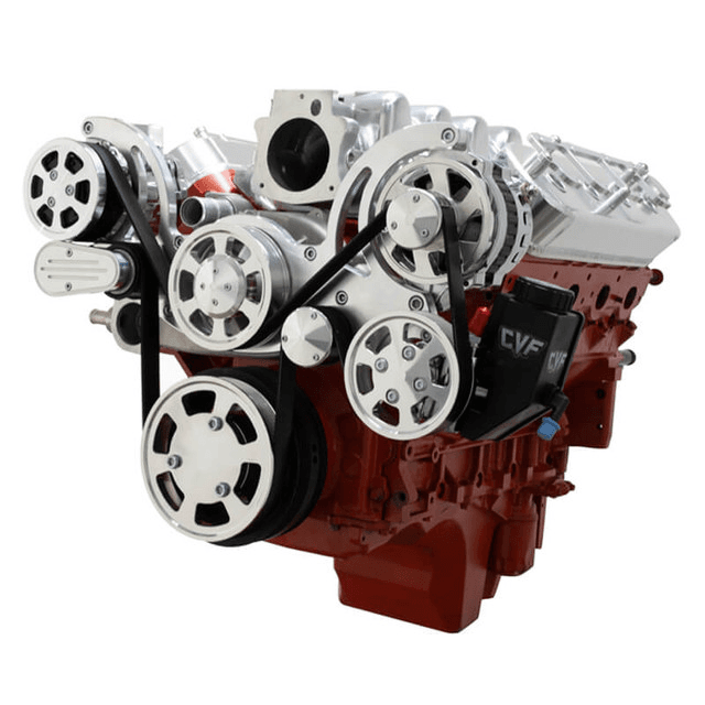 CVF Chevy LS Mid-Mount Serpentine System with AC, Alternator & Power Steering - Polished W/ Carbon Fiber Inlay (All Inclusive) thumbnail 2