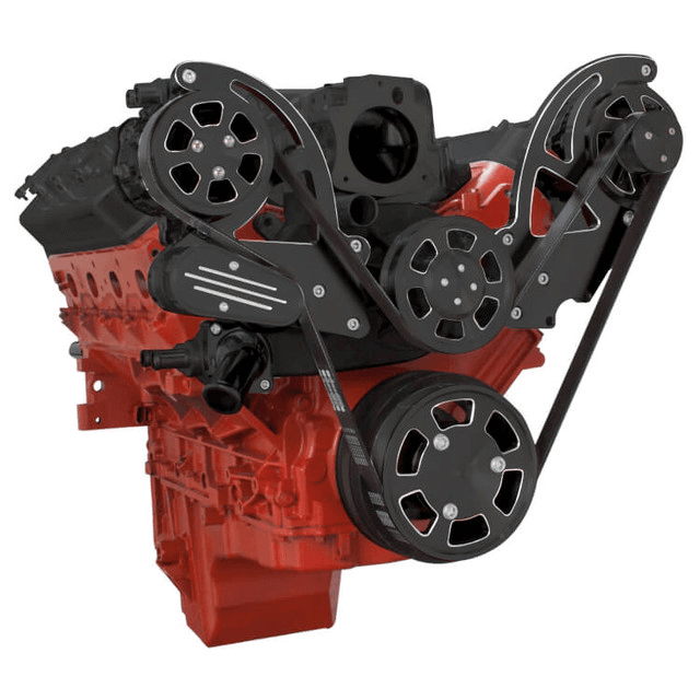 CVF Chevy LS High-Mount Serpentine System with AC & Alternator - Black Diamond (All Inclusive) thumbnail 3