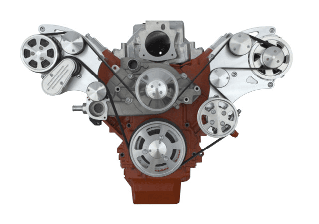 CVF Chevy LS Wide-Mount Serpentine System with AC, Alternator & Power Steering - Polished (All Inclusive) thumbnail 2