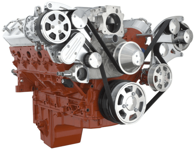 CVF Chevy LS Wide-Mount Serpentine System with AC, Alternator & Power Steering - Polished (All Inclusive) thumbnail 3