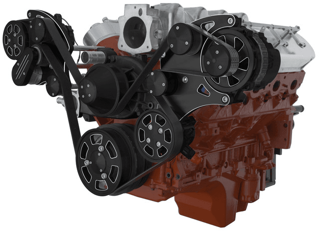 CVF Chevy LS Wide-Mount Serpentine System with AC, Alternator & Power Steering - Black Diamond (All Inclusive)