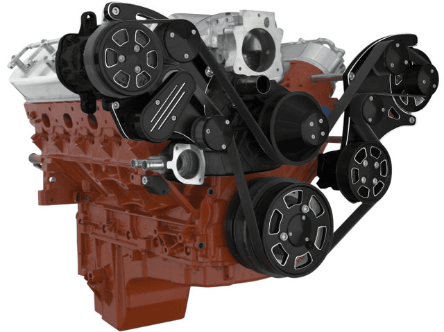 CVF Chevy LS Wide-Mount Serpentine System with AC, Alternator & Power Steering - Black Diamond (All Inclusive) thumbnail 2