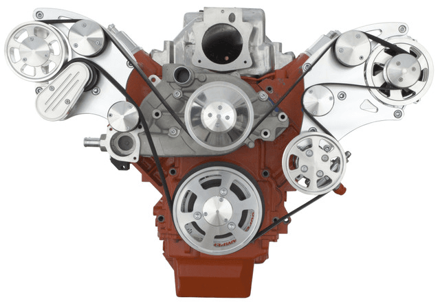 CVF Chevy LS Wide-Mount Serpentine System with AC, Alternator & Power Steering - Polished (All Inclusive) thumbnail 2