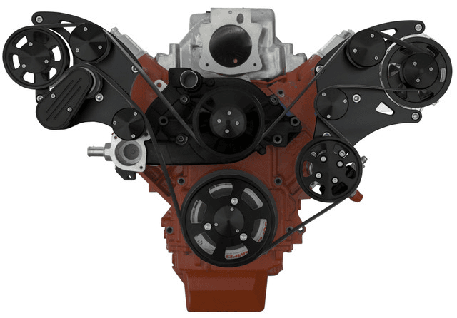 CVF Chevy LS Wide-Mount Serpentine System with AC, Alternator & Power Steering - Black (All Inclusive) thumbnail 2