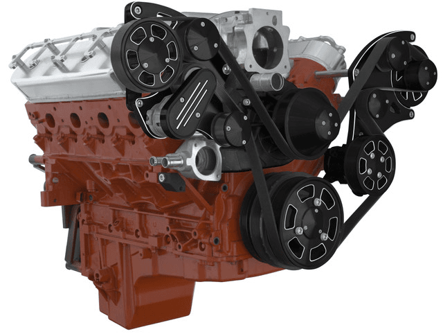CVF Chevy LS Wide-Mount Serpentine System with PS & Alternator - Black Diamond (All Inclusive) thumbnail 3