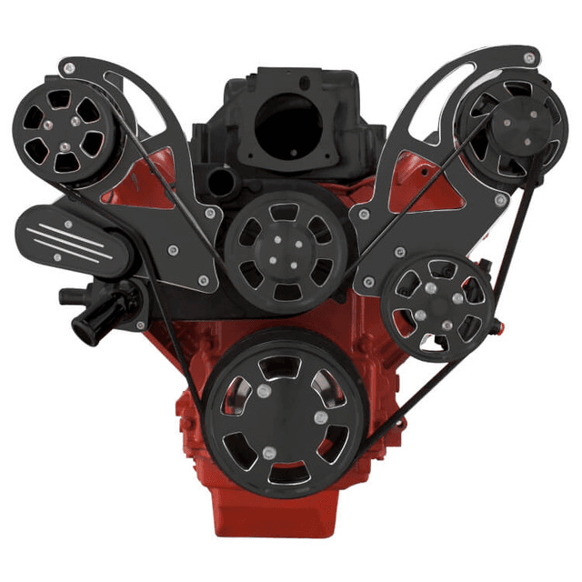 CVF Chevy LS High-Mount Serpentine System with AC & Alternator - Black Diamond (All Inclusive) thumbnail 2