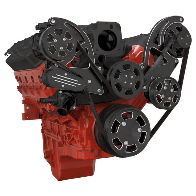 CVF Chevy LS High-Mount Serpentine System with AC & Alternator - Black Diamond (All Inclusive) thumbnail 3