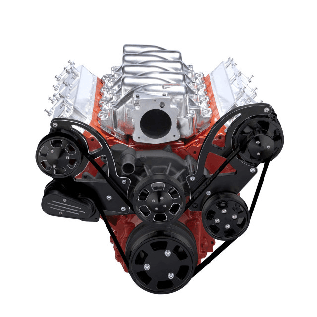 CVF Chevy LS High-Mount Serpentine System with Power Steering & Alternator - Black Diamond (All Inclusive) thumbnail 2
