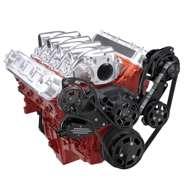 CVF Chevy LS High-Mount Serpentine System with Power Steering & Alternator - Black Diamond (All Inclusive) thumbnail 3