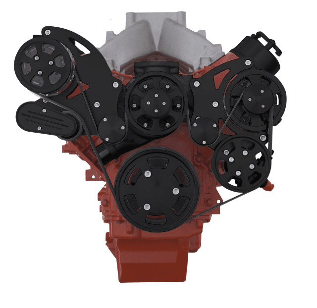 CVF Chevy LS High-Mount Serpentine System with Standard Rotation WP, AC, Alternator & Power Steering - Black (All Inclusive)