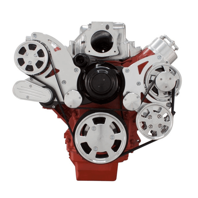 CVF Chevy LS High-Mount Serpentine System with AC, Alternator & Power Steering with Electric Water Pump - Polished (All Inclusive) thumbnail 2