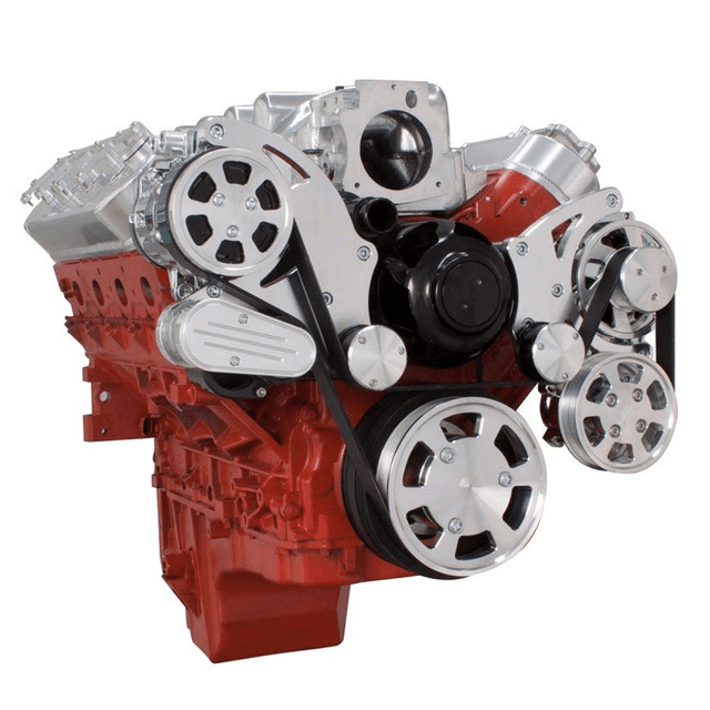 CVF Chevy LS High-Mount Serpentine System with AC, Alternator & Power Steering with Electric Water Pump - Polished (All Inclusive) thumbnail 3