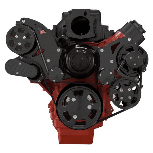 CVF Chevy LS High-Mount Serpentine System with AC, Alternator & Power Steering with Electric Water Pump - Black (All Inclusive) thumbnail 2