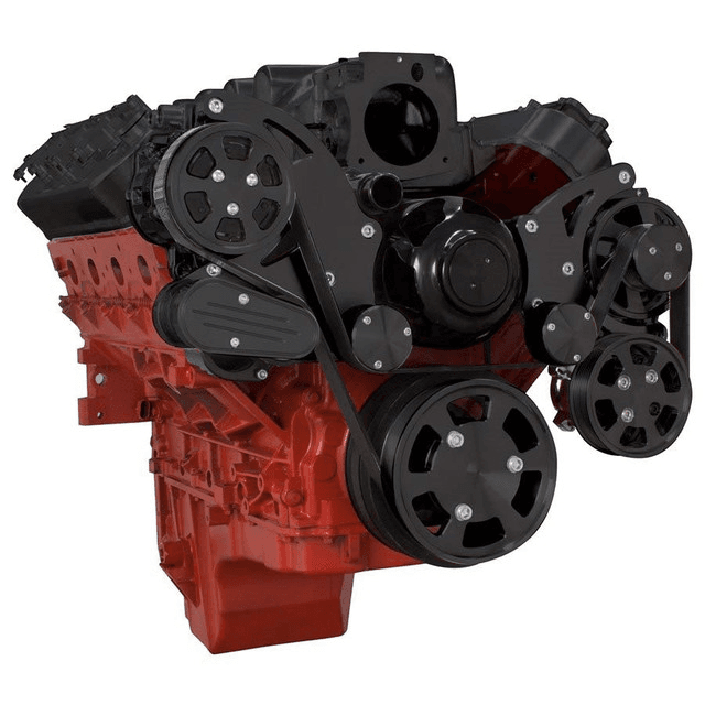 CVF Chevy LS High-Mount Serpentine System with AC, Alternator & Power Steering with Electric Water Pump - Black (All Inclusive) thumbnail 3