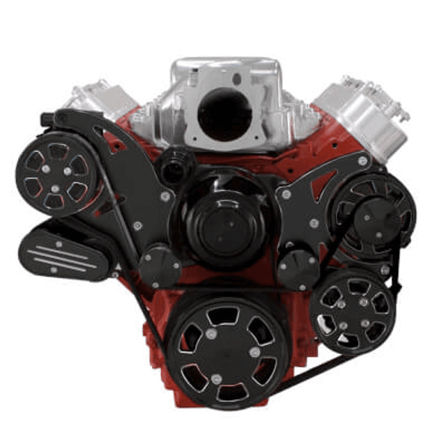 CVF Chevy LS High-Mount Serpentine System with AC, Alternator & Power Steering with Electric Water Pump - Black Diamond (All Inclusive) thumbnail 2