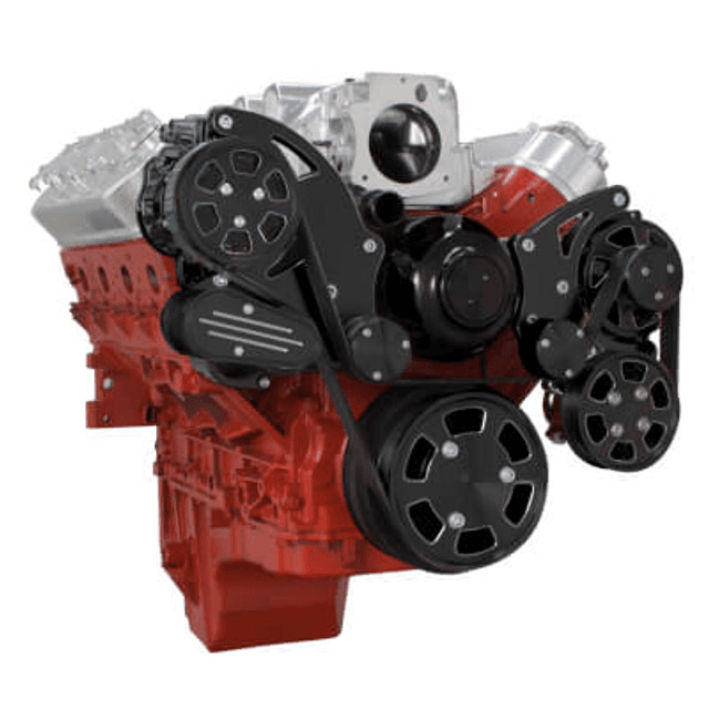CVF Chevy LS High-Mount Serpentine System with AC, Alternator & Power Steering with Electric Water Pump - Black Diamond (All Inclusive) thumbnail 3