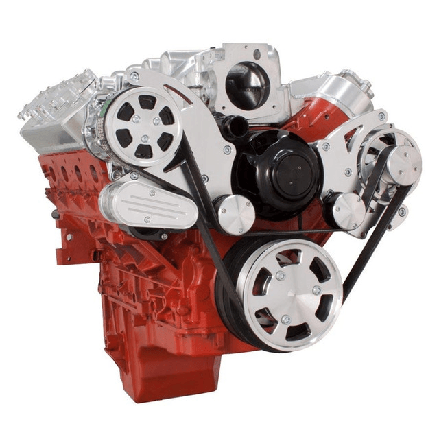 CVF Chevy LS High-Mount Serpentine System with AC & Alternator with Electric Water Pump - Polished (All Inclusive) thumbnail 2